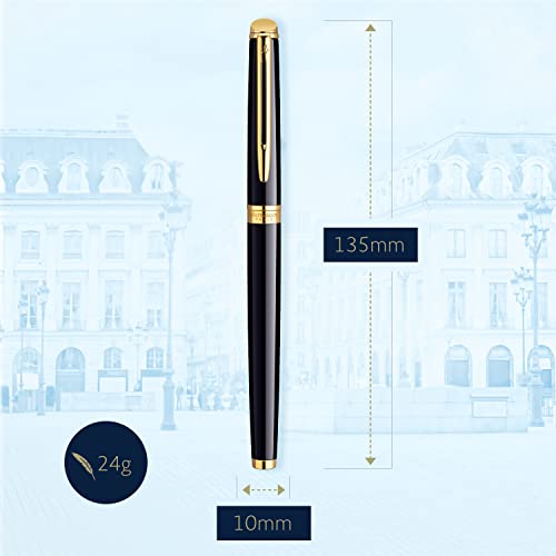 Waterman Hémisphère Fountain Pen Gloss Black with 23K Gold Trim Fine Nib Blue Ink Gift Box