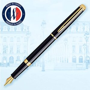Waterman Hémisphère Fountain Pen Gloss Black with 23K Gold Trim Fine Nib Blue Ink Gift Box