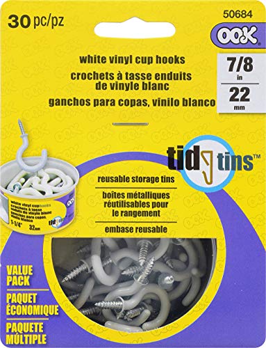 OOK 50684 7/8-Inch 30 Pieces White Vinyl Mug Hooks Tidy Tins 30 pcs