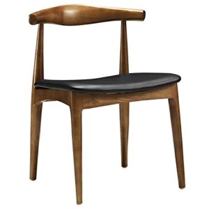 modway tracy mid-century modern wood and faux leather upholstered dining chair in black