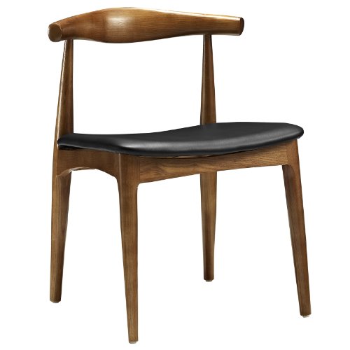 Modway Tracy Mid-Century Modern Wood and Faux Leather Upholstered Dining Chair in Black