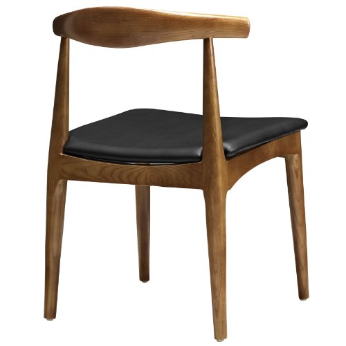 Modway Tracy Mid-Century Modern Wood and Faux Leather Upholstered Dining Chair in Black