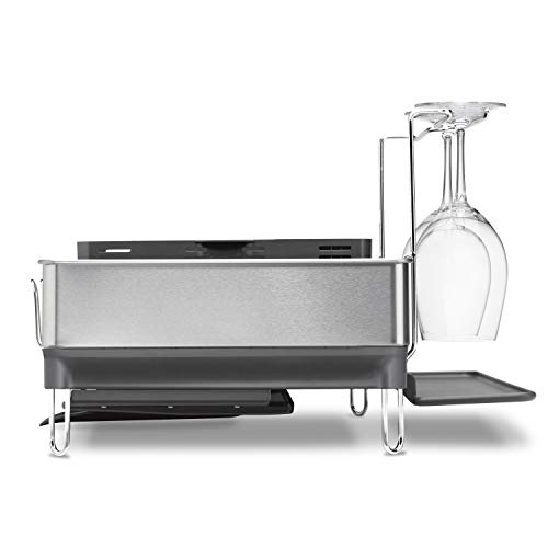 simplehuman Steel Frame Kitchen Dish Drying Rack With Swivel Spout, Fingerprint-Proof Stainless Steel Frame, Grey Plastic, 2020 Model