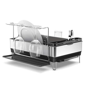 simplehuman Steel Frame Kitchen Dish Drying Rack With Swivel Spout, Fingerprint-Proof Stainless Steel Frame, Grey Plastic, 2020 Model