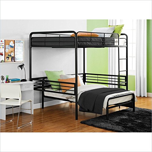 DHP Full Metal Loft Bed with Ladder, Space-Saving Design, Black