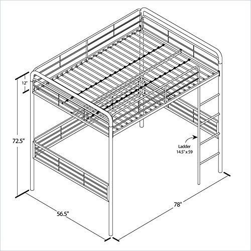 DHP Full Metal Loft Bed with Ladder, Space-Saving Design, Black