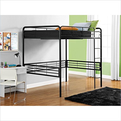 DHP Full Metal Loft Bed with Ladder, Space-Saving Design, Black