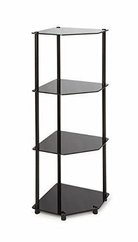 Convenience Concepts Designs2Go Classic Glass 4 Tier Corner Shelf, Black Glass