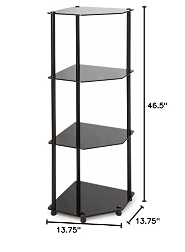 Convenience Concepts Designs2Go Classic Glass 4 Tier Corner Shelf, Black Glass