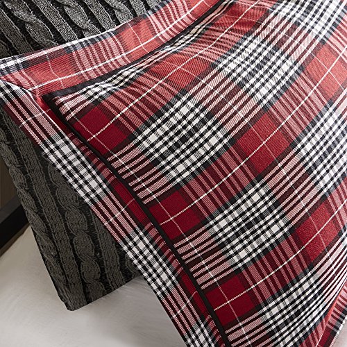 Woolrich Rustic Lodge Cabin Comforter Set- Down Alternative Warm Bedding and Matching Shams King Williamsport, Red Plaid, 4 Piece