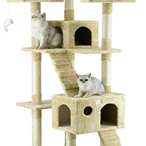 Go Pet Club 72" Premium Cat Tree Kitty Tower Kitten Condo for Indoor Cats with Scratching Posts, Condos, Ladders, Soft Perches, and Hanging Toy Cat Activity Center Furniture, Beige