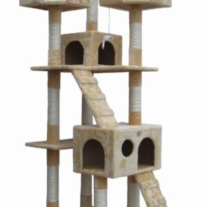 Go Pet Club 72" Premium Cat Tree Kitty Tower Kitten Condo for Indoor Cats with Scratching Posts, Condos, Ladders, Soft Perches, and Hanging Toy Cat Activity Center Furniture, Beige