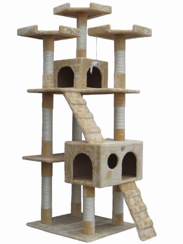 Go Pet Club 72" Premium Cat Tree Kitty Tower Kitten Condo for Indoor Cats with Scratching Posts, Condos, Ladders, Soft Perches, and Hanging Toy Cat Activity Center Furniture, Beige