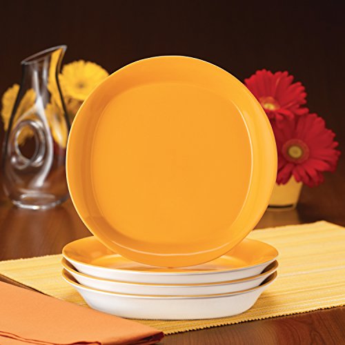 Rachael Ray Dinnerware Round and Square 4-Piece Stoneware Salad Plate Set, Yellow