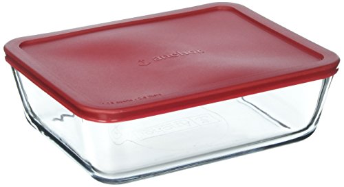 Anchor Hocking Classic Glass Food Storage Container with Lid, Red, 11 Cup, Clear, Regular - 77931