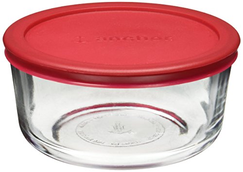 Anchor Hocking Classic Glass Food Storage Container with Lid, Red, 4 Cup