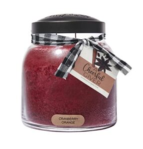 a cheerful giver - cranberry orange - 34oz papa scented candle jar with lid - keepers of the light - 155 hours of burn time, gift for women, red