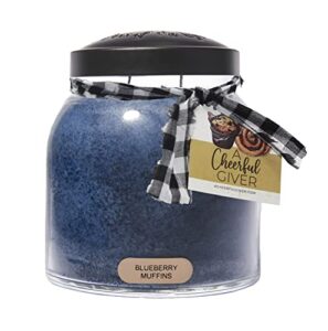 a cheerful giver — blueberry muffins - 34oz papa scented candle jar with lid - keepers of the light - 155 hours of burn time, gift for women, blue