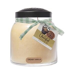 a cheerful giver - creamy vanilla - 34oz papa scented candle jar with lid - keepers of the light - 155 hours of burn time, gift for women, white
