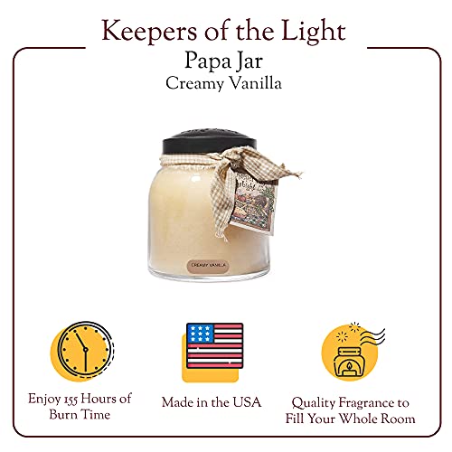 A Cheerful Giver - Creamy Vanilla - 34oz Papa Scented Candle Jar with Lid - Keepers of the Light - 155 Hours of Burn Time, Gift for Women, White