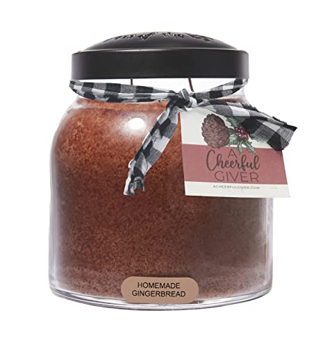 A Cheerful Giver — Homemade Gingerbread - 34oz Papa Scented Candle Jar with Lid - Keepers of the Light - 155 Hours of Burn Time, Gift for Women, Brown