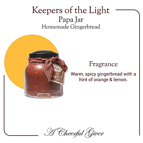 A Cheerful Giver — Homemade Gingerbread - 34oz Papa Scented Candle Jar with Lid - Keepers of the Light - 155 Hours of Burn Time, Gift for Women, Brown