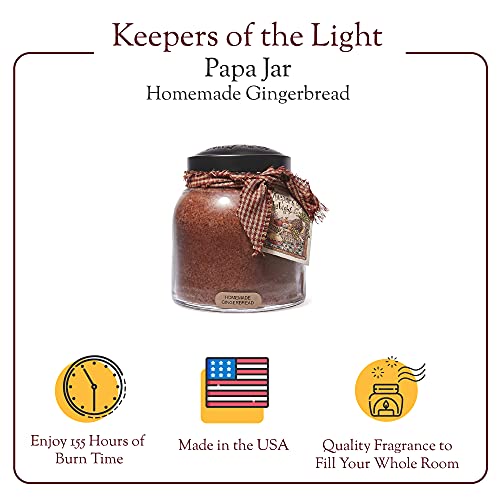 A Cheerful Giver — Homemade Gingerbread - 34oz Papa Scented Candle Jar with Lid - Keepers of the Light - 155 Hours of Burn Time, Gift for Women, Brown