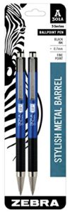 zebra pen f-301a retractable ballpoint pen, premium blue metal barrel, fine point, 0.7mm, black ink, 2-pack