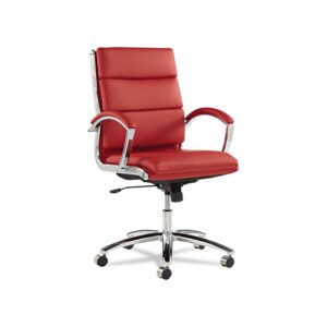 alera alenr4239 neratoli series mid-back slim faux leather chair - red/chrome