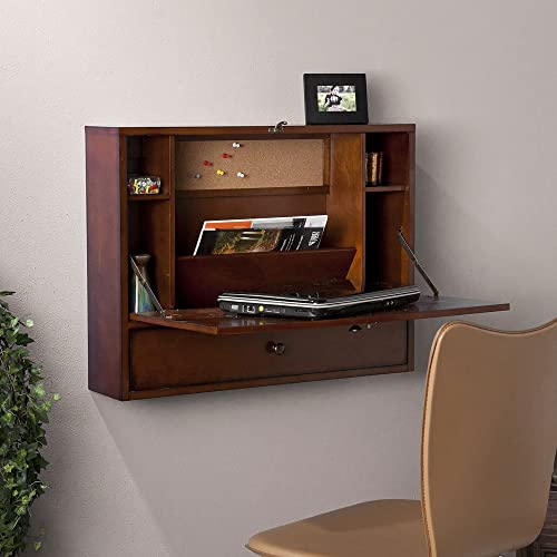 SEI Furniture Benwick Wall Mount Laptop Desk - Brown Mahogany (L x W x H): 26 x 6 x 20 inches