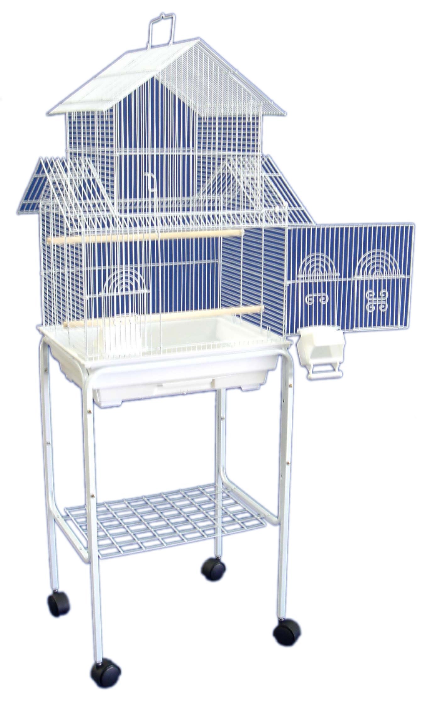 YML 5844 3/8" Bar Spacing Pagoda Bird Cage with Stand, 18" x 14"/Small, White