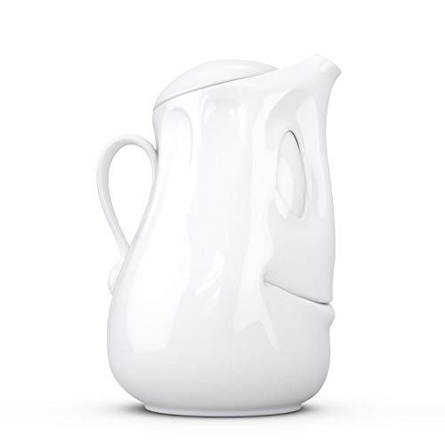 TASSEN Porcelain Tea Pot with Lid, Good Mood Face Edition, 40 oz. White (Single Tea Pot with Lid)