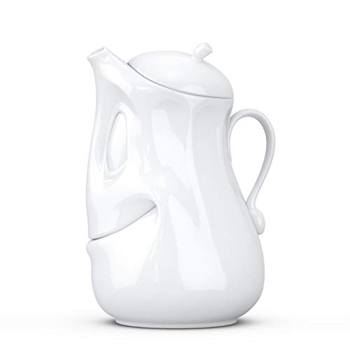 TASSEN Porcelain Tea Pot with Lid, Good Mood Face Edition, 40 oz. White (Single Tea Pot with Lid)