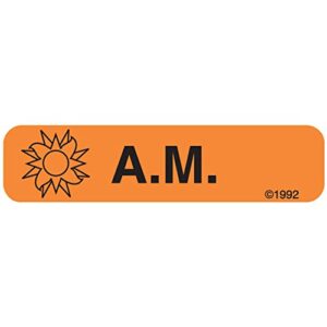kopact pharmex 1-349 permanent paper label, a.m", 1 9/16" x 3/8", orange, b619 (500 per roll, 2 rolls per box)