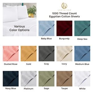 SUPERIOR Egyptian Cotton 1000 Thread Count, Aesthetic Bedding Essentials Sheet Set, Queen, Medium Blue