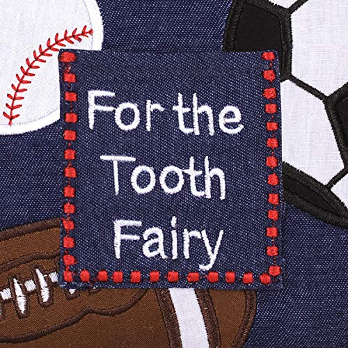 C&F Home Tooth Fairy Embroidered Pillow with Pocket for Boys Sports Theme for Boys and Girls | Toothfairy Throw Petite Pillow for Kids Room Tooth Holder for First Lost Tooth 8 x 8 Blue