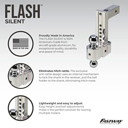 Fastway Flash STBM DT-STBM6400 Adjustable Silent Tow Ball Mount with 4 Inch Drop, 2 Inch Shank, and Chrome Plated Balls