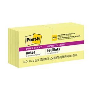 post-it super sticky notes, 2x2 in, 8 pads, 2x the sticking power, canary yellow, recyclable (622-8sscy)