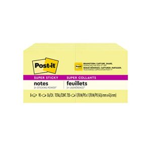 Post-it Super Sticky Notes, 2x2 in, 8 Pads, 2x the Sticking Power, Canary Yellow, Recyclable (622-8SSCY)