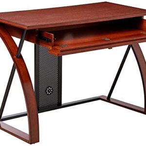 OSP Home Furnishings Aurora Computer Desk with Pull-Out Keyboard Tray, Medium Oak Finish and Black Accents