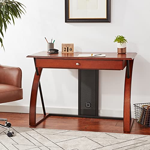 OSP Home Furnishings Aurora Computer Desk with Pull-Out Keyboard Tray, Medium Oak Finish and Black Accents