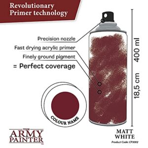 The Army Painter Color Primer Spray Paint, Matt White, 400ml, 13.5oz - Acrylic Spray Undercoat for Miniature Painting- Spray Primer for Plastic Miniatures