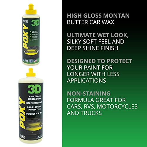 3D Poxy Montan Butter Car Wax – 16oz – High Gloss, Non-Staining Car Wax Sealant with Long Lasting Protection – For Cars, RVs, and Boats – Silky Soft Feel, Deep Shine, Wet Look