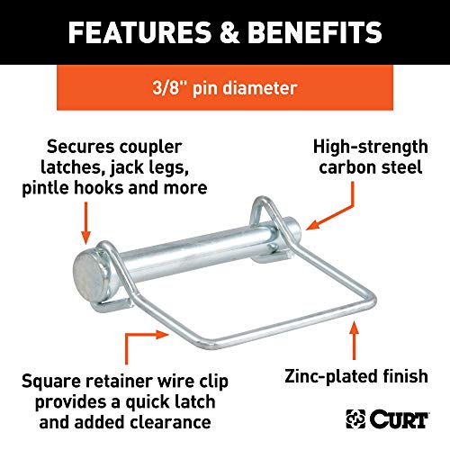 CURT 28279 Trailer Coupler Pin, 3/8-Inch Diameter x 2-3/4-Inch Long, Clear ZINC