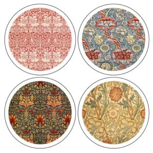 coasterstone "william morris textiles collection" absorbent coasters, 4-1/4-inch, set of 4