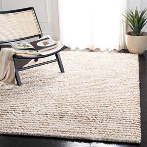 safavieh aspen shag collection area rug - 5' x 8', white & beige, handmade wool, 1-inch thick ideal for high traffic areas in living room, bedroom (sg640a)