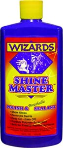 wizards shine master polish and sealant - cleans, polishes and seals paint in one - non-carnauba wax-based boat water spot remover - wax replacement for boat and car detailing supplies - 12 oz