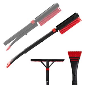 oskar 22" folding snow brush, detachable ice scraper, two-way brush and squeegee, compact collapsible design, auto window snowbrush, windshield broom for trucks, car, suv