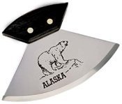 6" walnut ulu with polar bear etching knife