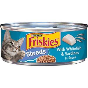 purina friskies wet cat food, shreds with whitefish & sardines in sauce - (24) 5.5 oz. cans